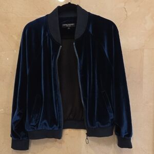 WOMEN'S CENTRAL PARK WEST NEW YORK GREEN BLUE VELOUR VELVET BOMBER JACKET SZ S